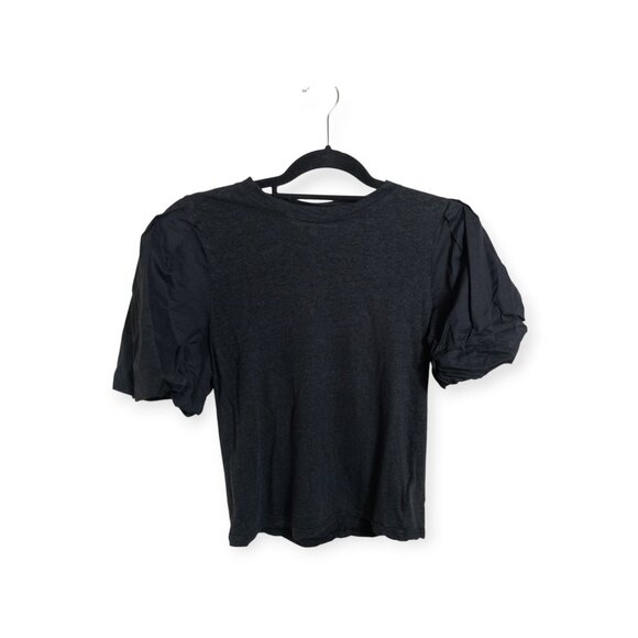 Joie Tops - Joie Libby Puff Sleeve Short Sleeve Top Black Shirt Cropped SZ XS Linen Blend